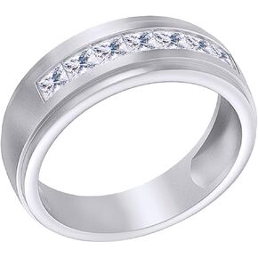 Men's Wedding Band Rings | 925 Sterling Silver Princess Cut Moissanite & Lab Grown Diamond Men's Religious Two Tone Double Row Crossover Channel Set Half Eternity Band 3 Stone Promise Ring For Him