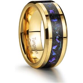 Holizaly 8mm Men's Tungsten Carbide Wedding Ring Blue Concave Groove Engagement Commitment Polished Finishing Comfort Fit Size 6-13