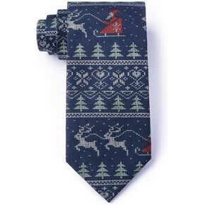 Men's 100% Microfiber Ugly Christmas Sweater Navy Blue Novelty Tie Necktie