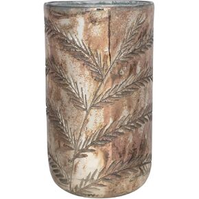 Creative Co-Op Etched Glass Hurricane, Antique Silver Finish