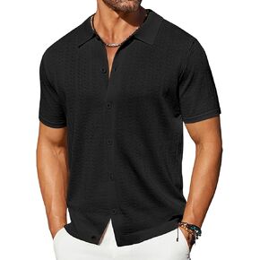 COOFANDY Men's Knit Shirts Short Sleeve Button Down Shirt Casual Summer Beach Shirt