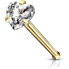 20 Gauge Prong Set Heart CZ Top 316L Surgical Steel Nose Bone Stud Rings (Choose Color) in Kuwait