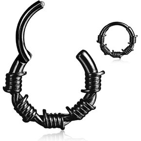 Nose rings hoops,1 Pack 16G/8mm Surgical Stainless Steel Septum Ring Hoop Jewelry Clicker Cartilage Earring Hinged Segment Daith Piercing