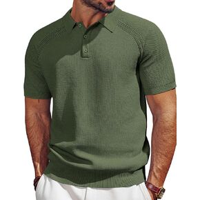 PJ PAUL JONES Men's Polo Shirt Short Sleeve Textured Knit Button Shirts Raglan Sleeve Casual Golf Shirt