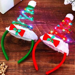 DRESBE Light Up Christmas Tree Headbands LED Xmas Headband Glow Bells Hair Accessories for Women(2pcs)