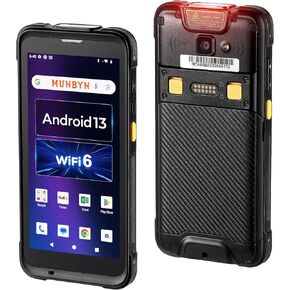 MUNBYN 2024 ماسح الباركود الجديد Android 13 مع قبضة مسدس، Wi-Fi 6 كمبيوتر محمول PDA شاشة كاملة 5.5 بوصة، محطة بيانات SE4710 Zebra Scanner Bluetooth GPS 1D/2D/QR ماسح ضوئي للمخزون