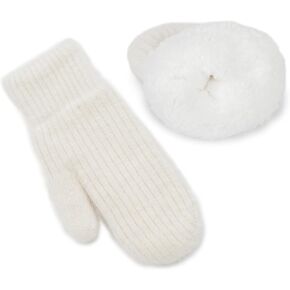 Women Winter-Warm-Mittens Fur-Fleece-Gloves Knit Cute-Mittens for Adult Cold Weather