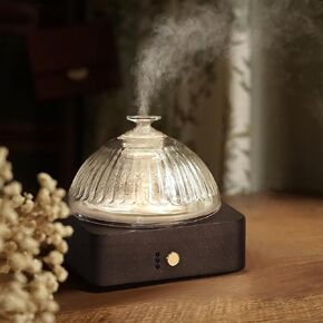 Glass Dome Essential Oil Diffuser with Glass Reservoir & Wood Base-No Plastic, 200ml Ultrasonic Glass Diffuser for Aromatherapy with Timer 7 Color Light Auto-Off for Home Office Yoga Pilates