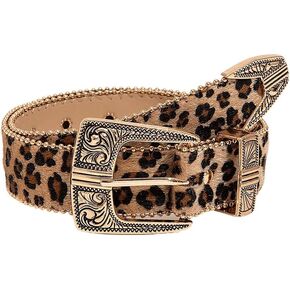 Floerns Women's Carved Pattern Leopard Print PU Leather Wide Buckle Belt
