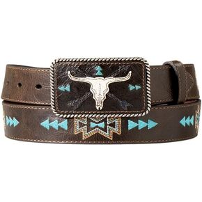 ARIAT Dark Brown Women's Genuine Leather Cow Skull Arrow Motif Belt A1565834