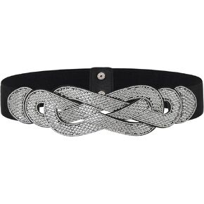 Women Belt Rhinestone Elastic Belt Wide Black Stretch Girls Waistband Waist Accessories for Dress