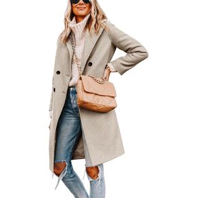 Women's Notch Lapel Double Breasted Pea Coat Mid Long Fall Winter Trench Overcoat