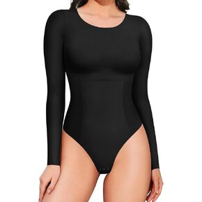 LODAY Long Sleeve Bodysuit Tummy Control Body Suits for Womens Slimming Crew Neck Bodysuits