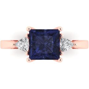 Clara Pucci 2.32 ct Princess Cut Created Blue Sapphire 14k Yellow Gold Three-Stone Wedding Engagement Bridal Promise Ring