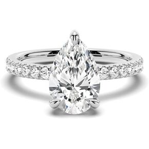 MSBLUE® Pear Cut Moissanite Engagement Ring, D Color VVS1 Solitaire Moissanite with Accent Stones, Wedding Bridal Jewelry, Conflict-Free, Dainty Promise Ring for Women, Rhodium Finished
