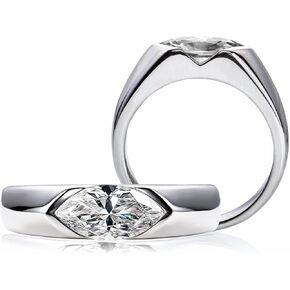10x5 mm Oval Marquise Cut Moissanite Engagement Ring for Women Platinum-Plated Silver Half Bezel Tension Set Solitaire Wedding Band D color VVS Moissanite Anniversary Promise Rings