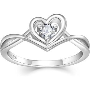 Heart Ring for Women 925 Sterling Silver Infinity Twisted Simulated Diamond Eternity Engagement Cubic Zirconia Promise Ring for Her Size 5-10