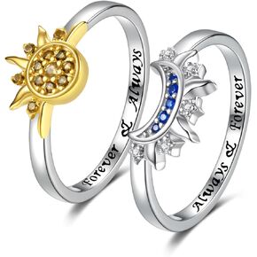 مجموعة خواتم الشمس والقمر من الفضة الإسترليني خاتم مطابقة قابل للتكديس الصداقة الأزواج الأم ابنة وعد مجوهرات هدايا للنساء Bff in Kuwait