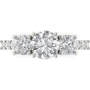 2 Ct Round Cut Clear Simulated Diamond 14K White Gold Solitaire with Accents Three Stone Engagement Promise Bridal Ring