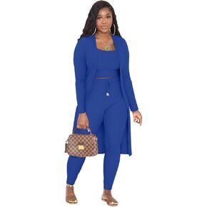 Women‘s 3 Piece Lounge Set Pajamas Set Long Cardigan Crop Tank Drawstring Pants Loungewear Outfits
