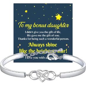 37Bracelet To My Bonus Daughter Granddaughter Infinity Love Heart Bracelet Stainless Steel Adjustable Bracelets With Cards I Love You With All My Heart Bangle Jewelry Birthday Gift for Daughter-in-Law Women