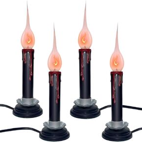 Set of 4 Christmas Electric Window Candles, 5 Inch Window Candle Lamps with 7 Watt Light Bulbs, Plug in Electric Country Candles with Black Plum Iron Base, Turn On/Off Switch Candlesticks, Ivory Cord