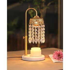 Candle Warmer Lamp with Timer Dimmer and 3 Bulbs, Lamp Candle Warmer with Marble Base for Adjustable Height, Crystal Candle Warmer Lamp for Jar Candles, House Warming Decor Gifts, Crown Gold