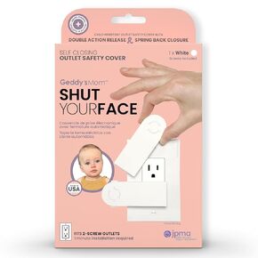 Shut Your Face Baby Proof Outlet Cover for 2-SCREW OUTLETS by Geddy’s Mom | Self-Closing Child Safety Outlet Covers | Double-Action Release Child Proof Safety Cover | Safe Wall Plug for Decora Outlets