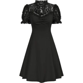 فستان قرمزي داكن للنساء من الدانتيل على الطراز القوطي بأكمام منتفخة لحفلات الكوكتيل in Kuwait