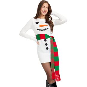 Tipsy Elves Women's Christmas Snowman Scarf Sweater Dress Size 1X