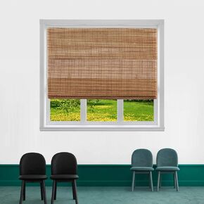 TJ GLOBAL Cordless Bamboo Roman Window Blind Sun Shade, Light Filtering Shades with 8-Inch Valence - Natural Woven Bamboo (W28 x L72)