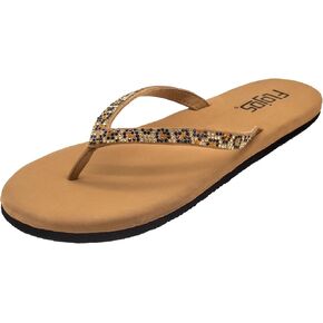 FLOJOS Women's Spark Flip-Flop, Tan Leopard, 8 Medium US