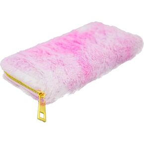 Rainbow Fur Wallet Tie Dye Plush Zipper Long Clutch Purse Card Holder for Girls (Rainbow Ombre 1)