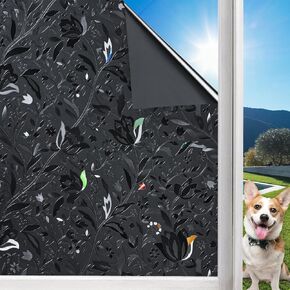 Niviy Blackout Window Film, Sun Blocking Window Privacy Cover for Glass, 100% Light Blackout Window Cover Room Darkening Black Window Film Removable Black Out Window Tint for Home(17.7 x 78.7 inches)