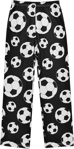 Boys Pajama Pants Traditional Black White Soccer Ball Elastic Waist Lounge Pajama Bottoms with 2 Pockets Sleep Pjs M in Saudi Arabia