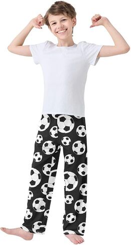 Boys Pajama Pants Traditional Black White Soccer Ball Elastic Waist Lounge Pajama Bottoms with 2 Pockets Sleep Pjs M in Saudi Arabia