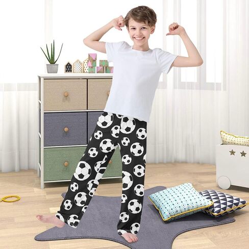 Boys Pajama Pants Traditional Black White Soccer Ball Elastic Waist Lounge Pajama Bottoms with 2 Pockets Sleep Pjs M in Saudi Arabia