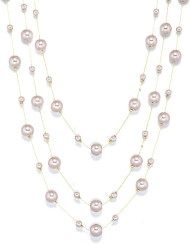 Long Pearl Necklaces for Women, 14K Gold Plated Long Layered Necklaces, Sweater Strand Chain Necklaces Fashion Jewelry, Christmas Birthdays Mother's Day Gifts in Saudi Arabia