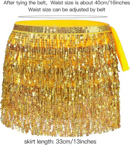Women's Sequin Fringe Skirt Sparkle Tassel Skirts Belly Dance Hip Scarf for Girls Halloween Party Rave Costume in Saudi Arabia