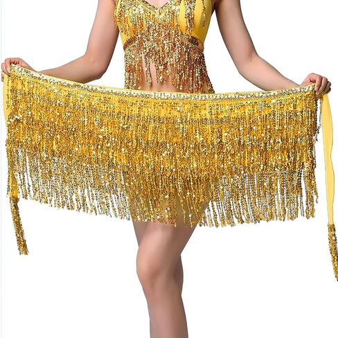 Women's Sequin Fringe Skirt Sparkle Tassel Skirts Belly Dance Hip Scarf for Girls Halloween Party Rave Costume in Saudi Arabia