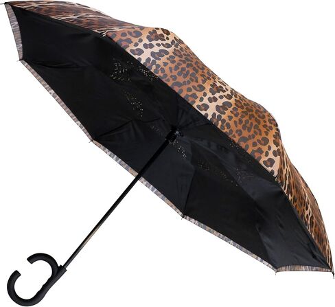 The Leopard 46" Inverted Inside Out Windproof Auto Open Leopard Print Reversible Compact Umbrella with C-Shaped Handle, Self Standing Reverse Umbrella, Strong Fiberglass Umbrella for Women & Men in Kuwait