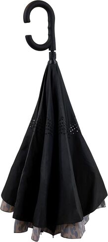 The Leopard 46" Inverted Inside Out Windproof Auto Open Leopard Print Reversible Compact Umbrella with C-Shaped Handle, Self Standing Reverse Umbrella, Strong Fiberglass Umbrella for Women & Men in Kuwait