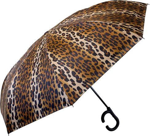 The Leopard 46" Inverted Inside Out Windproof Auto Open Leopard Print Reversible Compact Umbrella with C-Shaped Handle, Self Standing Reverse Umbrella, Strong Fiberglass Umbrella for Women & Men in Kuwait
