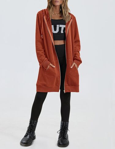 سترة Zeagoo النسائية بغطاء للرأس بأكمام طويلة وخفيفة الوزن للخريف وسترة صوفية كبيرة الحجم مع جيوب in Saudi Arabia