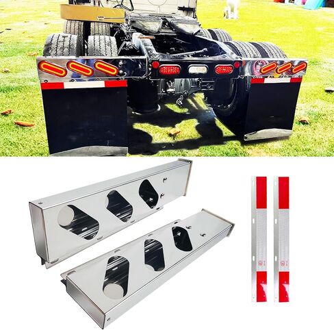 2.5" Bolt Spacing 30" Length Stainless Steel Mud Flap Hangers Brackets Holder with Aluminum Reflective Tapes and Oval Light Cutouts Fit for Semi Trucks Trailers, 2 Pack in Kuwait