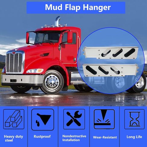 2.5" Bolt Spacing 30" Length Stainless Steel Mud Flap Hangers Brackets Holder with Aluminum Reflective Tapes and Oval Light Cutouts Fit for Semi Trucks Trailers, 2 Pack in Kuwait