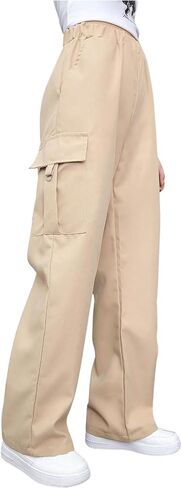 Girl's Elastic Waist Straight Leg Cargo Pants Casual Baggy Long Trousers Sweatpants with Pocket in Saudi Arabia