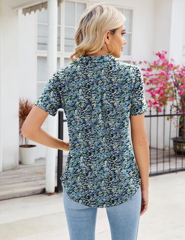 Women's Polo Shirts Short Sleeve V Neck Summer Business Casual Pleated Blouses Collared Tops in Kuwait
