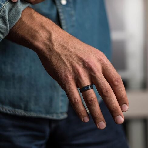 Holizaly 8mm Men's Tungsten Carbide Wedding Ring Blue Concave Groove Engagement Commitment Polished Finishing Comfort Fit Size 6-13 in Kuwait