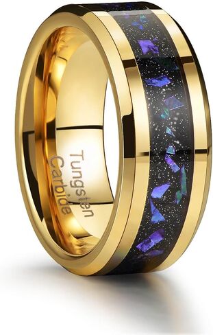 Holizaly 8mm Men's Tungsten Carbide Wedding Ring Blue Concave Groove Engagement Commitment Polished Finishing Comfort Fit Size 6-13 in Kuwait